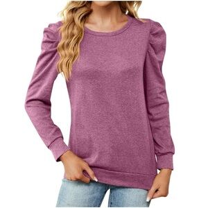 Evereve Puff Shoulder Long Sleeve Blouse in a Heathered Orchid Purple / Pink